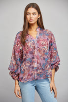 Fate Dusty Mauve Multi Floral Print Ruffle Neck Blouse-shirts-Fate-Deja Nu Boutique, Women's Fashion Boutique in Lampasas, Texas