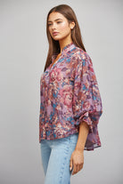 Fate Dusty Mauve Multi Floral Print Ruffle Neck Blouse-shirts-Fate-Deja Nu Boutique, Women's Fashion Boutique in Lampasas, Texas