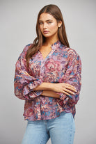 Fate Dusty Mauve Multi Floral Print Ruffle Neck Blouse-shirts-Fate-Deja Nu Boutique, Women's Fashion Boutique in Lampasas, Texas