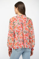 Fate Floral Print Chiffon Ruffled Collar Tie Neck Blouse Pink Multi-Tops-Fate-Deja Nu Boutique, Women's Fashion Boutique in Lampasas, Texas