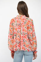 Fate Floral Print Chiffon Ruffled Collar Tie Neck Blouse Pink Multi-Tops-Fate-Deja Nu Boutique, Women's Fashion Boutique in Lampasas, Texas