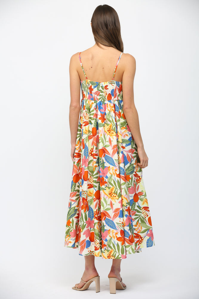 Fate Floral Spaghetti Strap Midi Dress Front Bow Tie White Multi-Midi Dresses-Fate-Deja Nu Boutique, Women's Fashion Boutique in Lampasas, Texas