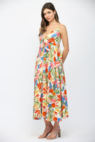 Fate Floral Spaghetti Strap Midi Dress Front Bow Tie White Multi-Midi Dresses-Fate-Deja Nu Boutique, Women's Fashion Boutique in Lampasas, Texas