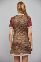 Fate Lurex Mixed Tweed Dress with Contrast Trim in Sand/Wine-mini dress-Fate-Deja Nu Boutique, Women's Fashion Boutique in Lampasas, Texas