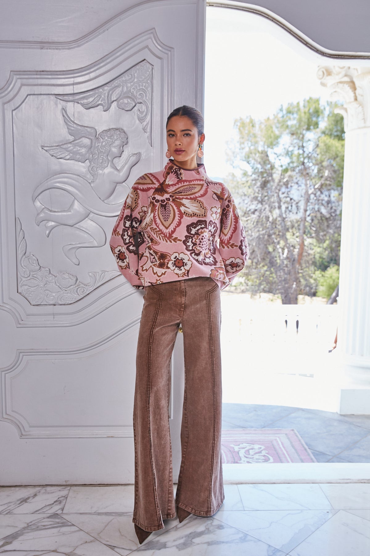 Fate Bold Floral & Paisley Pattern Funnel Neckline Sweater in Mauve Multi-Sweaters-Fate-Deja Nu Boutique, Women's Fashion Boutique in Lampasas, Texas