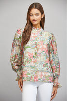 Fate Patchwork Floral Print Ruffled Collar Button Down Blouse-Tops-Fate-Deja Nu Boutique, Women's Fashion Boutique in Lampasas, Texas