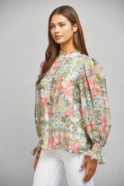 Fate Patchwork Floral Print Ruffled Collar Button Down Blouse-Tops-Fate-Deja Nu Boutique, Women's Fashion Boutique in Lampasas, Texas
