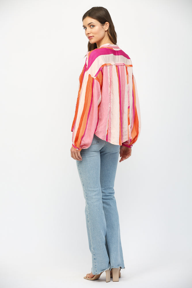Fate Pink Multi Boxy Button-Down Shirt-shirts-Fate-Deja Nu Boutique, Women's Fashion Boutique in Lampasas, Texas