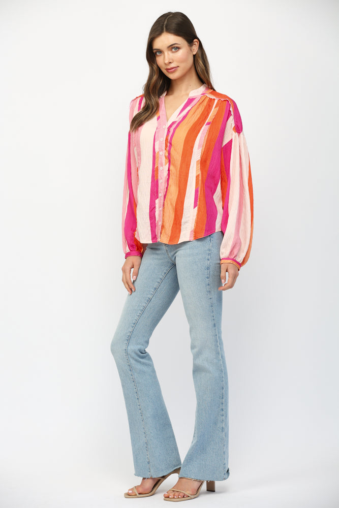 Fate Pink Multi Boxy Button-Down Shirt-shirts-Fate-Deja Nu Boutique, Women's Fashion Boutique in Lampasas, Texas