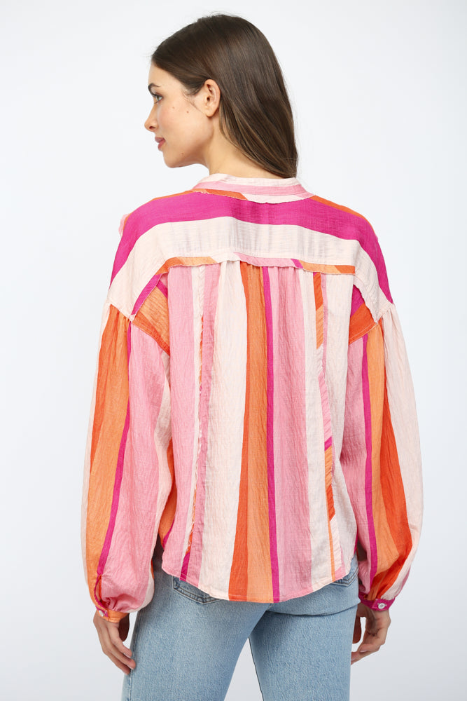 Fate Pink Multi Boxy Button-Down Shirt-shirts-Fate-Deja Nu Boutique, Women's Fashion Boutique in Lampasas, Texas