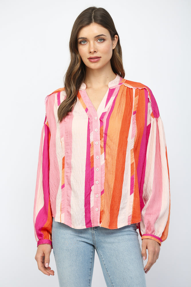 Fate Pink Multi Boxy Button-Down Shirt-shirts-Fate-Deja Nu Boutique, Women's Fashion Boutique in Lampasas, Texas