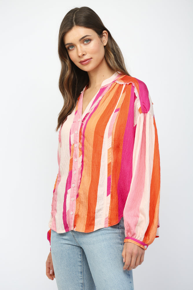 Fate Pink Multi Boxy Button-Down Shirt-shirts-Fate-Deja Nu Boutique, Women's Fashion Boutique in Lampasas, Texas