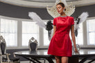 Fate Rhinestone Neckline Ruby Red Velvet Mini Dress-mini dress-Fate-Deja Nu Boutique, Women's Fashion Boutique in Lampasas, Texas