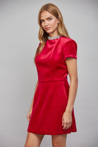 Fate Rhinestone Neckline Ruby Red Velvet Mini Dress-mini dress-Fate-Deja Nu Boutique, Women's Fashion Boutique in Lampasas, Texas
