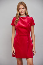 Fate Rhinestone Neckline Ruby Red Velvet Mini Dress-mini dress-Fate-Deja Nu Boutique, Women's Fashion Boutique in Lampasas, Texas