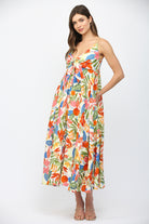 Fate Floral Spaghetti Strap Midi Dress Front Bow Tie White Multi-Midi Dresses-Fate-Deja Nu Boutique, Women's Fashion Boutique in Lampasas, Texas