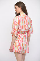 Fate Wavy Stripe Button Down Romper in Cream Multi-Rompers & Jumpsuits-Fate-Deja Nu Boutique, Women's Fashion Boutique in Lampasas, Texas