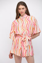 Fate Wavy Stripe Button Down Romper in Cream Multi-Rompers & Jumpsuits-Fate-Deja Nu Boutique, Women's Fashion Boutique in Lampasas, Texas