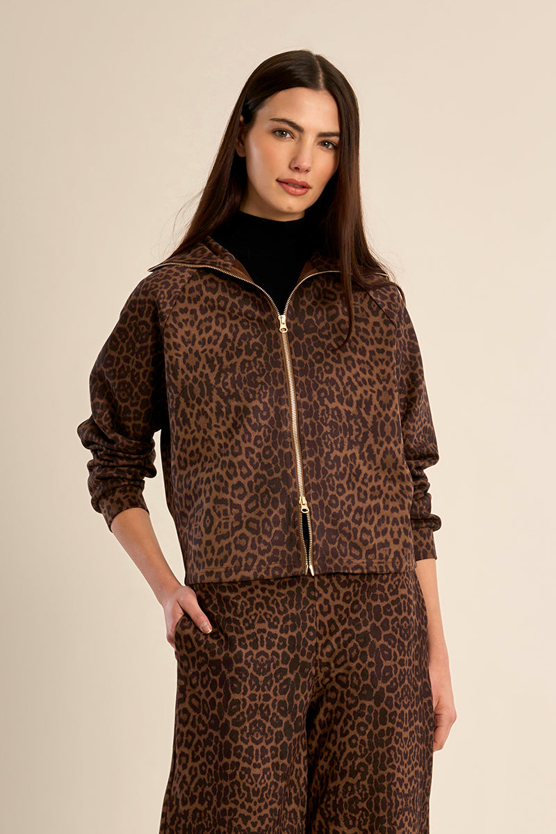 Gabrielle by Molly Bracken Dora Leopard Print Zip Front Jacket-Jackets-Gabrielle-Deja Nu Boutique, Women's Fashion Boutique in Lampasas, Texas