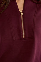 Gabrielle by Molly Bracken Edie Half Zip Sweatshirt in Dark Red-sweatshirt-Gabrielle-Deja Nu Boutique, Women's Fashion Boutique in Lampasas, Texas