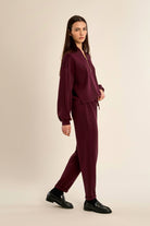 Gabrielle by Molly Bracken Edie Half Zip Sweatshirt in Dark Red-sweatshirt-Gabrielle-Deja Nu Boutique, Women's Fashion Boutique in Lampasas, Texas