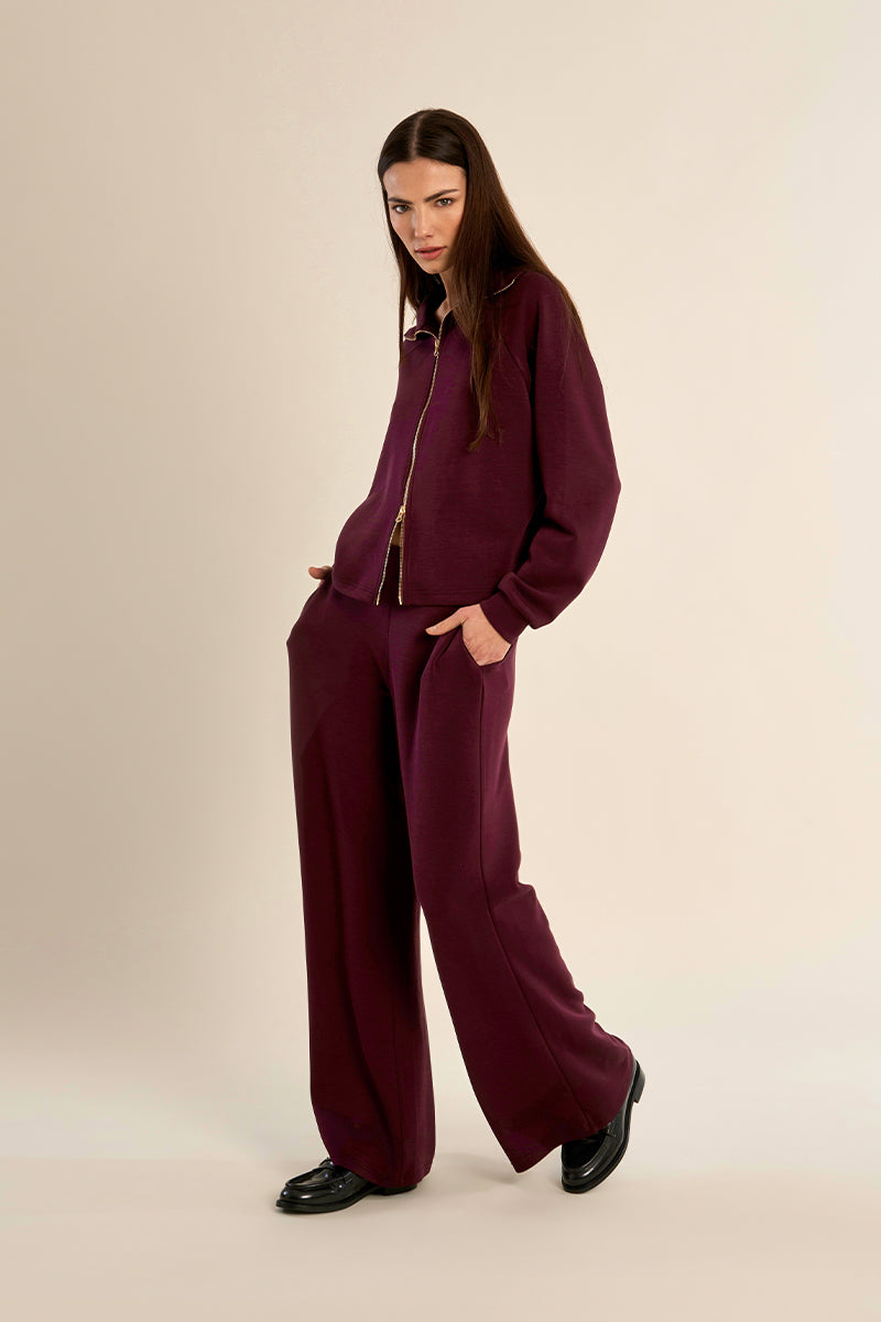 Gabrielle by Molly Bracken Monalisa Wide Leg Pants in Dark Red-Athleisurewear-Gabrielle-Deja Nu Boutique, Women's Fashion Boutique in Lampasas, Texas