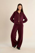 Gabrielle by Molly Bracken Monalisa Wide Leg Pants in Dark Red-Athleisurewear-Gabrielle-Deja Nu Boutique, Women's Fashion Boutique in Lampasas, Texas