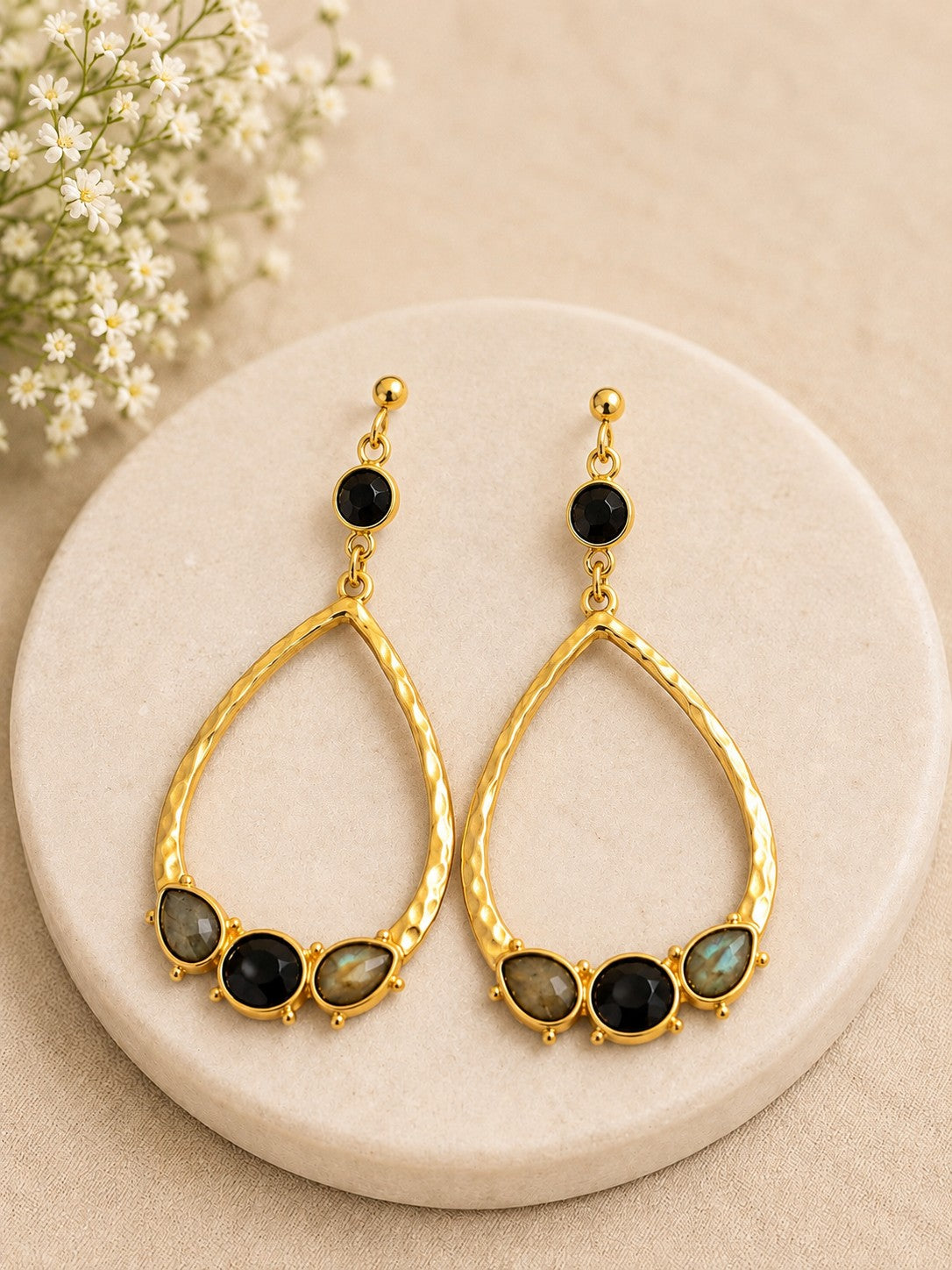 Gemstone Teardrop Statement Earrings-Earrings-Deja Nu-Deja Nu Boutique, Women's Fashion Boutique in Lampasas, Texas