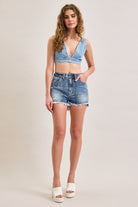 Hidden Sofie Dark Wash Utility Pocket Mom Shorts-Shorts-Hidden-Deja Nu Boutique, Women's Fashion Boutique in Lampasas, Texas