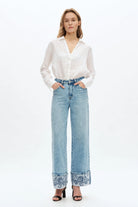 Bayeas Flora High Rise Wide Leg Embroidered Cuff Jeans-Jeans-Bayeas-Deja Nu Boutique, Women's Fashion Boutique in Lampasas, Texas