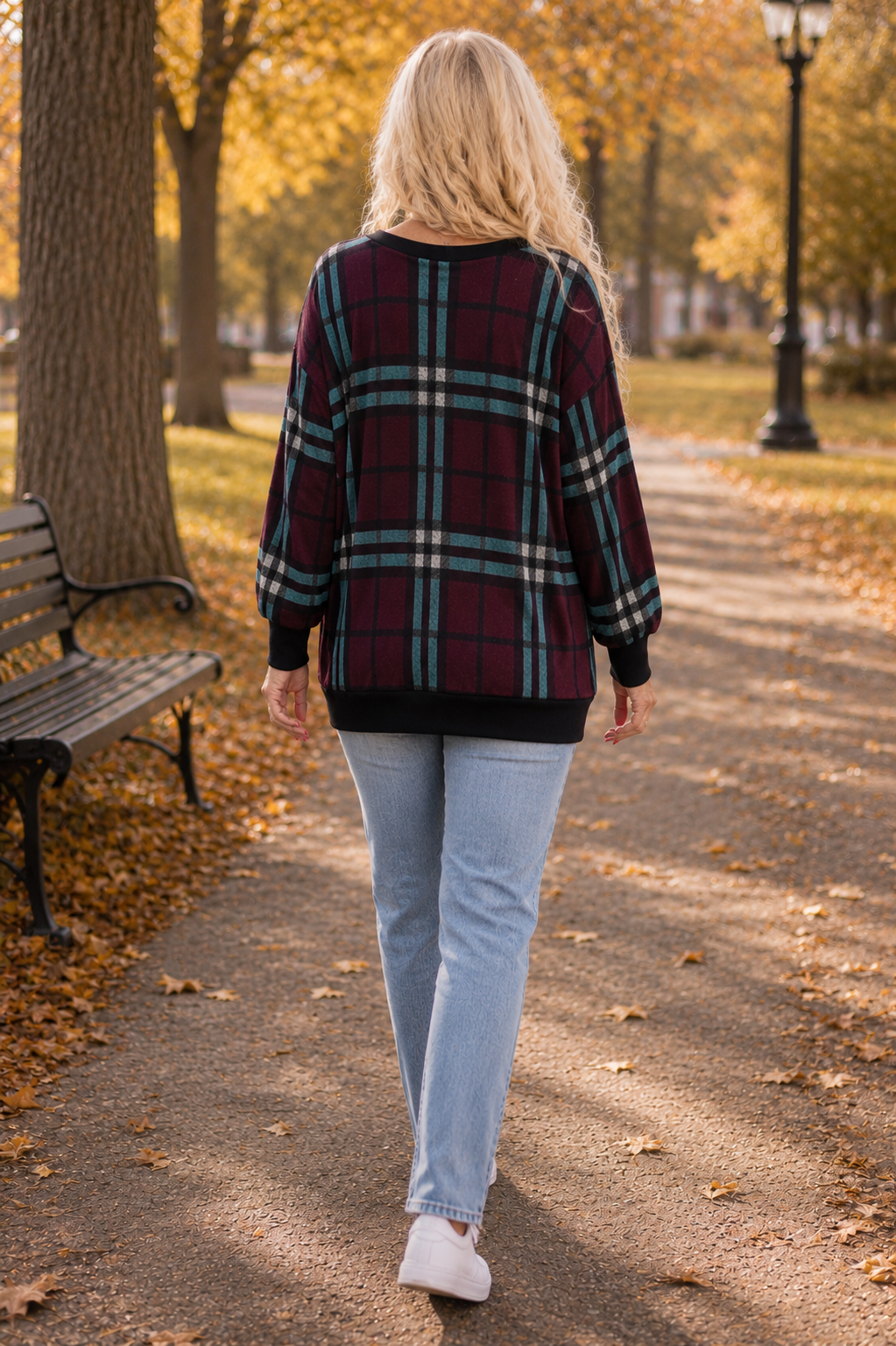 honeyme V Neck Plaid Sweater In Burgundy And Mint-Sweaters-honeyme-Deja Nu Boutique, Women's Fashion Boutique in Lampasas, Texas