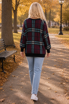 honeyme V Neck Plaid Sweater In Burgundy And Mint-Sweaters-honeyme-Deja Nu Boutique, Women's Fashion Boutique in Lampasas, Texas