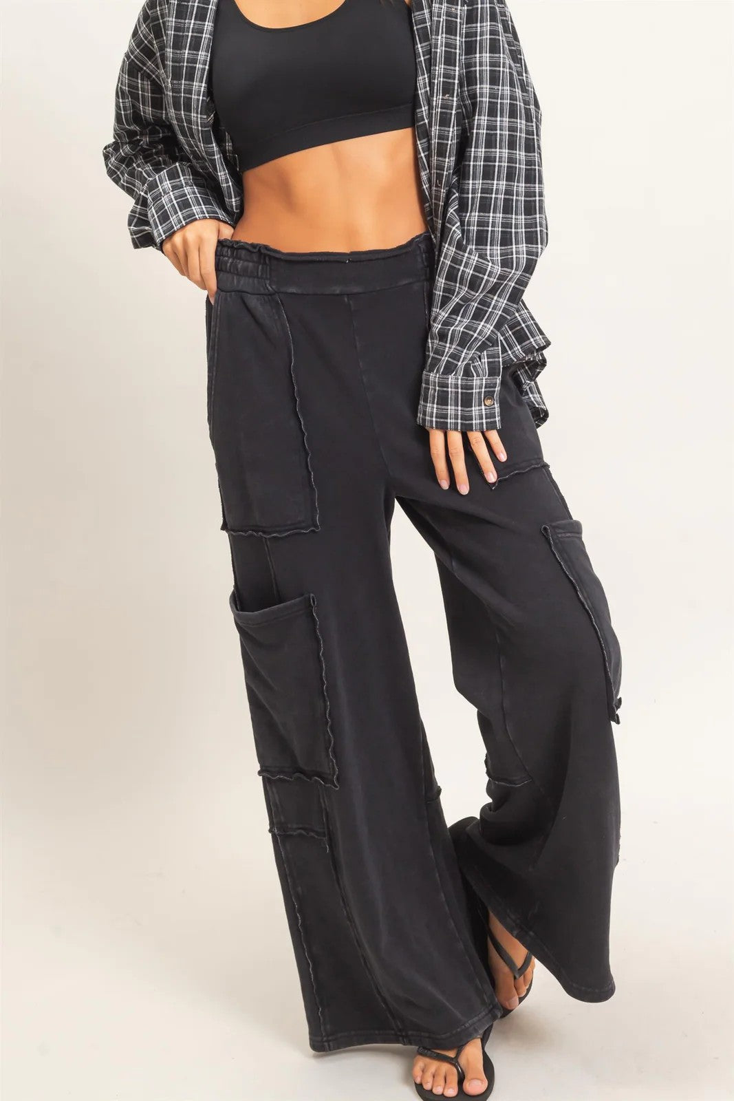 Hyfve Double Zero Mineral Wash Cargo Pocket Pants – Dark Red & Black-Athleisurewear-Hyfve Double Zero-Deja Nu Boutique, Women's Fashion Boutique in Lampasas, Texas