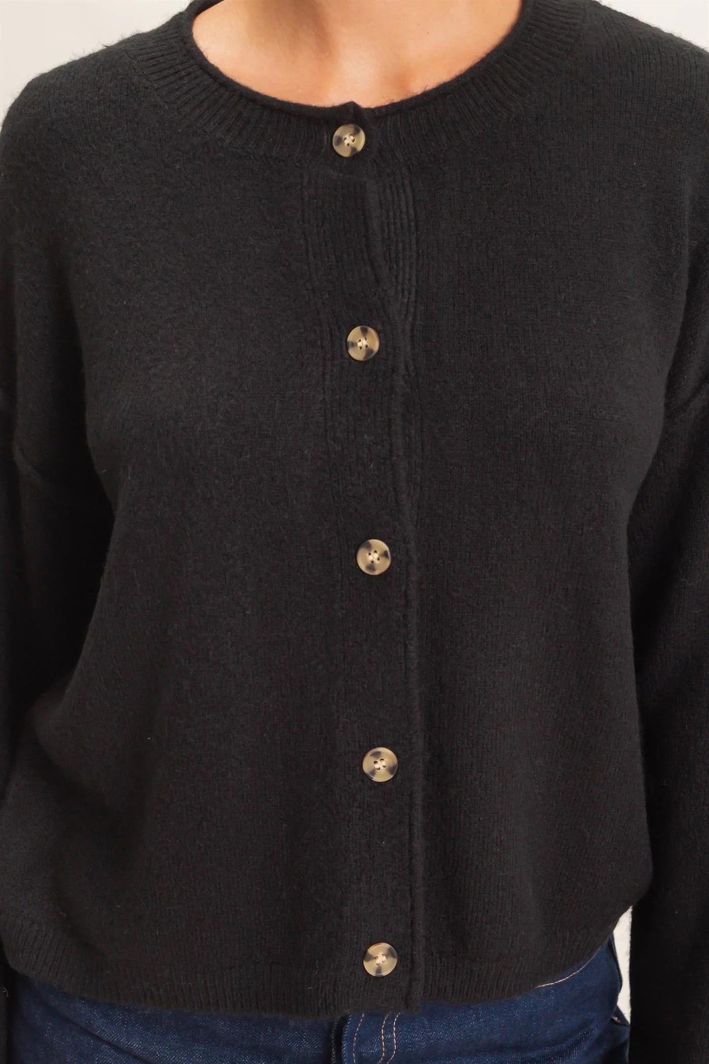 Hyfve Double Zero Crew Neck Loose Fit Cardigan in Black or Cream-Cardigans & Kimonos-Hyfve Double Zero-Deja Nu Boutique, Women's Fashion Boutique in Lampasas, Texas