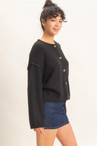 Hyfve Double Zero Crew Neck Loose Fit Cardigan in Black or Cream-Cardigans & Kimonos-Hyfve Double Zero-Deja Nu Boutique, Women's Fashion Boutique in Lampasas, Texas