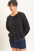 Hyfve Double Zero Crew Neck Loose Fit Cardigan in Black or Cream-Cardigans & Kimonos-Hyfve Double Zero-Deja Nu Boutique, Women's Fashion Boutique in Lampasas, Texas