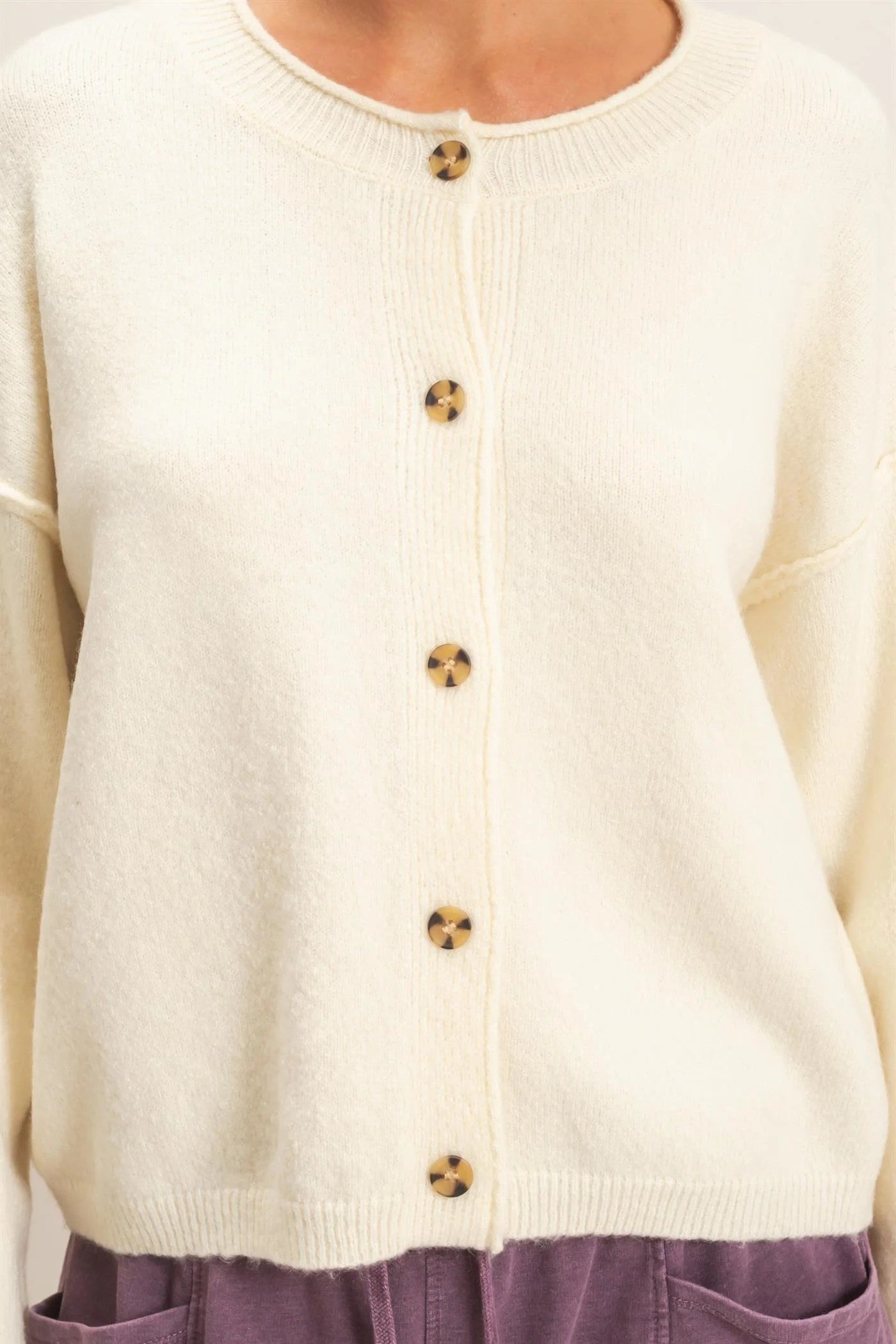 Hyfve Double Zero Crew Neck Loose Fit Cardigan in Black or Cream-Cardigans & Kimonos-Hyfve Double Zero-Deja Nu Boutique, Women's Fashion Boutique in Lampasas, Texas