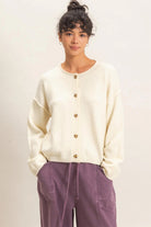 Hyfve Double Zero Crew Neck Loose Fit Cardigan in Black or Cream-Cardigans & Kimonos-Hyfve Double Zero-Deja Nu Boutique, Women's Fashion Boutique in Lampasas, Texas