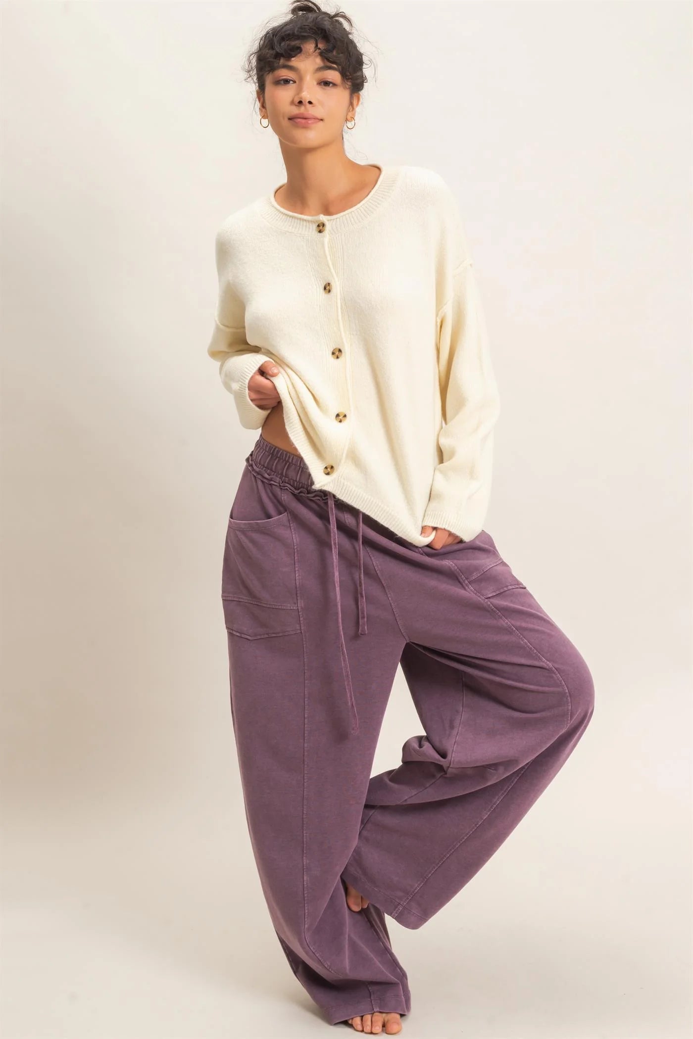 Hyfve Double Zero Crew Neck Loose Fit Cardigan in Black or Cream-Cardigans & Kimonos-Hyfve Double Zero-Deja Nu Boutique, Women's Fashion Boutique in Lampasas, Texas
