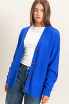 Hyfve Double Zero Textured Oversized Knit Button Cardigan – Cobalt-Cardigans & Kimonos-Hyfve Double Zero-Deja Nu Boutique, Women's Fashion Boutique in Lampasas, Texas