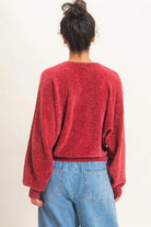 Hyfve Double Zero Chenille Crew Neck Sweater in Dark Red-Sweaters-Hyfve Double Zero-Deja Nu Boutique, Women's Fashion Boutique in Lampasas, Texas