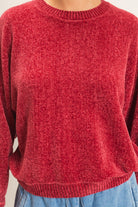 Hyfve Double Zero Chenille Crew Neck Sweater in Dark Red-Sweaters-Hyfve Double Zero-Deja Nu Boutique, Women's Fashion Boutique in Lampasas, Texas