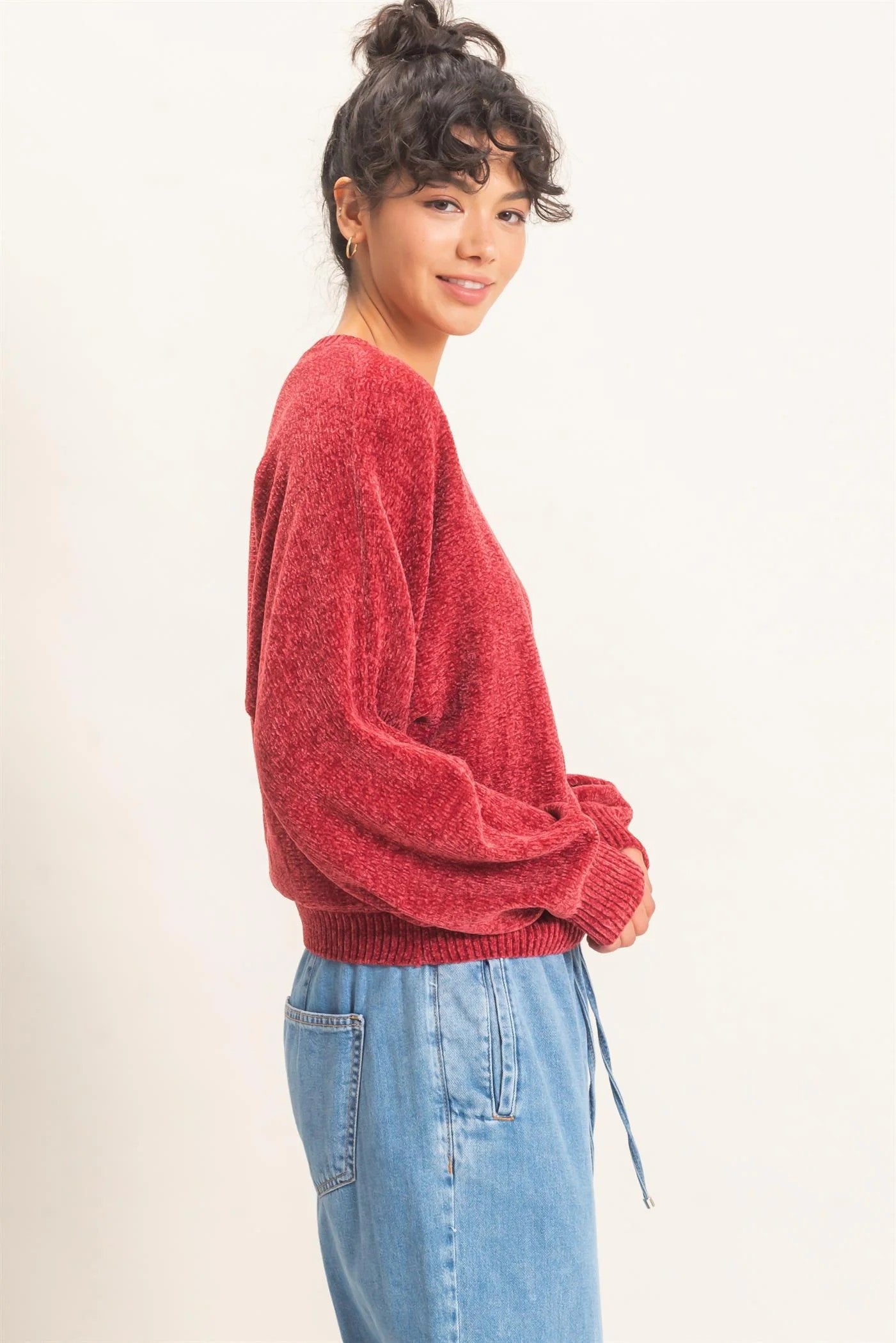 Hyfve Double Zero Chenille Crew Neck Sweater in Dark Red-Sweaters-Hyfve Double Zero-Deja Nu Boutique, Women's Fashion Boutique in Lampasas, Texas