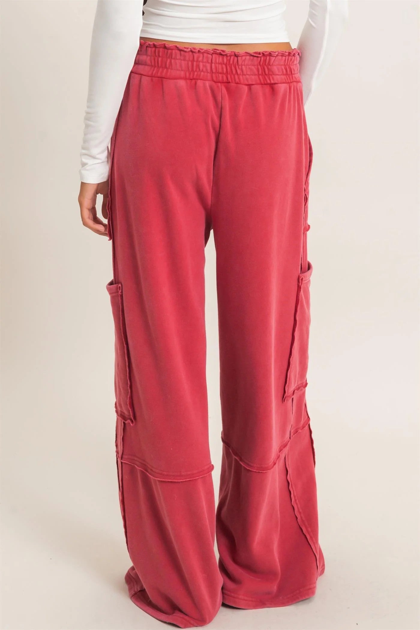 Hyfve Double Zero Mineral Wash Cargo Pocket Pants – Dark Red & Black-Athleisurewear-Hyfve Double Zero-Deja Nu Boutique, Women's Fashion Boutique in Lampasas, Texas
