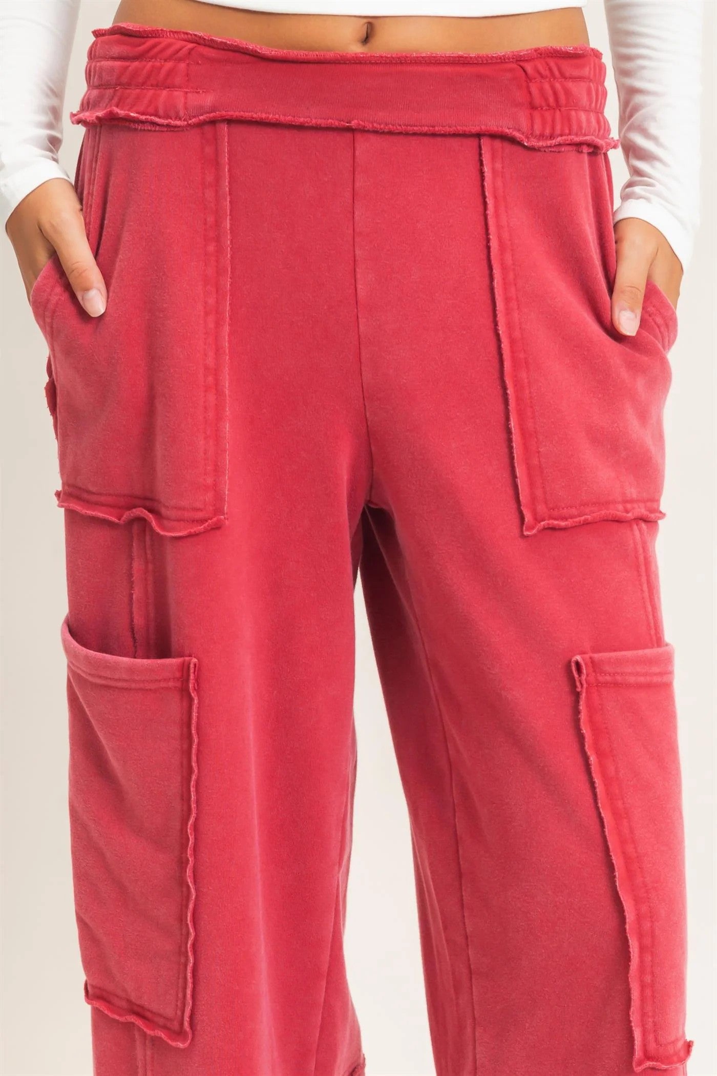 Hyfve Double Zero Mineral Wash Cargo Pocket Pants – Dark Red & Black-Athleisurewear-Hyfve Double Zero-Deja Nu Boutique, Women's Fashion Boutique in Lampasas, Texas