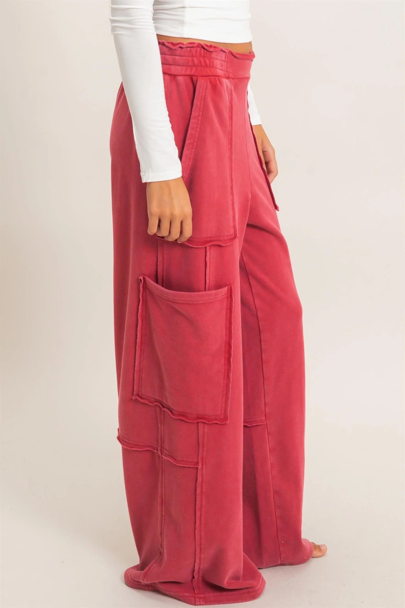 Hyfve Double Zero Mineral Wash Cargo Pocket Pants – Dark Red & Black-Athleisurewear-Hyfve Double Zero-Deja Nu Boutique, Women's Fashion Boutique in Lampasas, Texas
