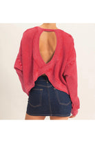 Hyfve Double Zero Mineral Wash Waffle Open Back Top in Dark Taupe or Dark Red-Tops-Hyfve Double Zero-Deja Nu Boutique, Women's Fashion Boutique in Lampasas, Texas
