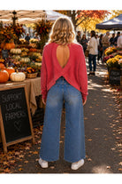 Hyfve Double Zero Mineral Wash Waffle Open Back Top in Dark Taupe or Dark Red-Tops-Hyfve Double Zero-Deja Nu Boutique, Women's Fashion Boutique in Lampasas, Texas