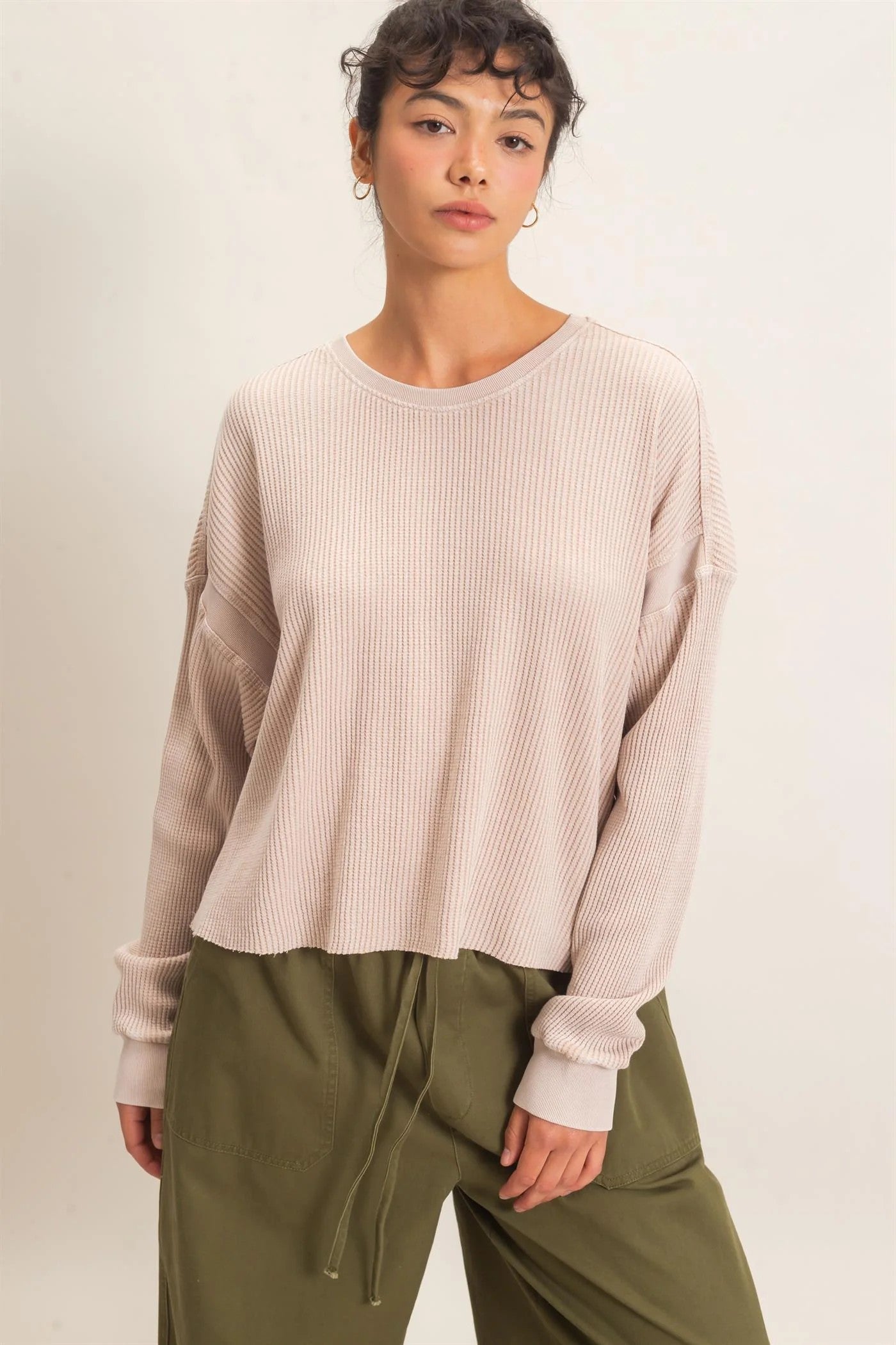 Hyfve Double Zero Mineral Wash Waffle Open Back Top in Dark Taupe or Dark Red-Tops-Hyfve Double Zero-Deja Nu Boutique, Women's Fashion Boutique in Lampasas, Texas