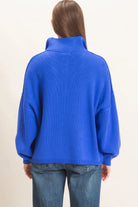 Hyfve Double Zero High Neck Oversized Cardigan in Cobalt-Cardigans & Kimonos-Hyfve Double Zero-Deja Nu Boutique, Women's Fashion Boutique in Lampasas, Texas